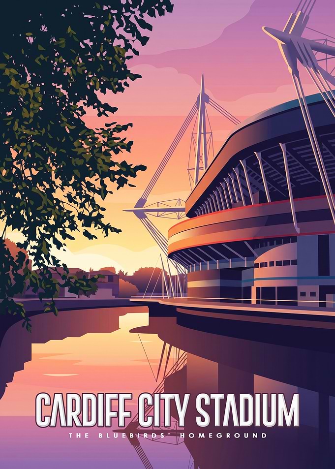 Cardiff City Stadium Sunset Poster