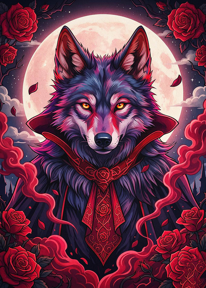 Vampire Wolf Rose Moon Gothic Art