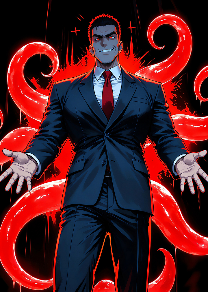 Menacing Businessman with Red Tentacles