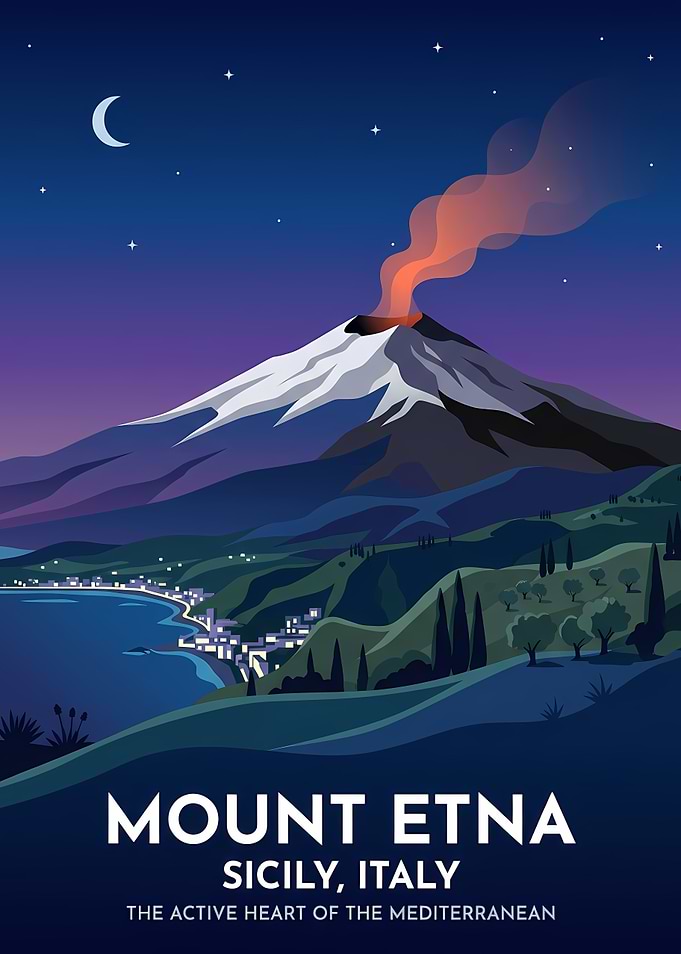 Mount Etna Sicily Travel Poster