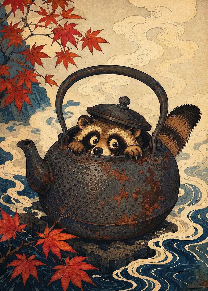 Tanuki Teapot Japanese Art Poster