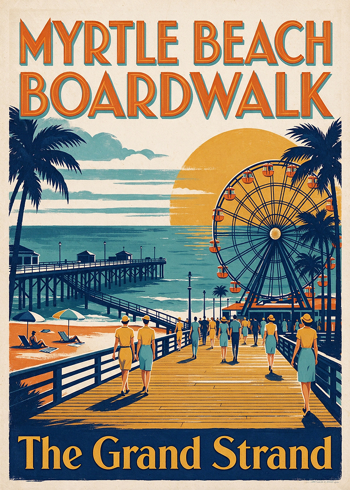 Myrtle Beach Boardwalk Vintage Travel Poster