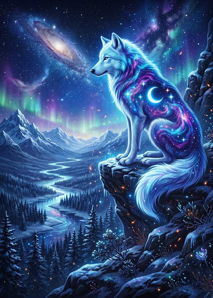 Cosmic Wolf Galaxy Art Poster