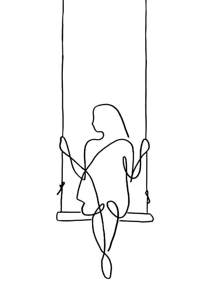 Minimalist One Line Drawing of Girl on Swing