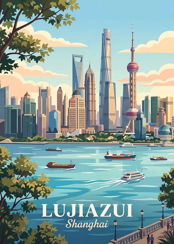 Lujiazui Shanghai Skyline Travel Poster