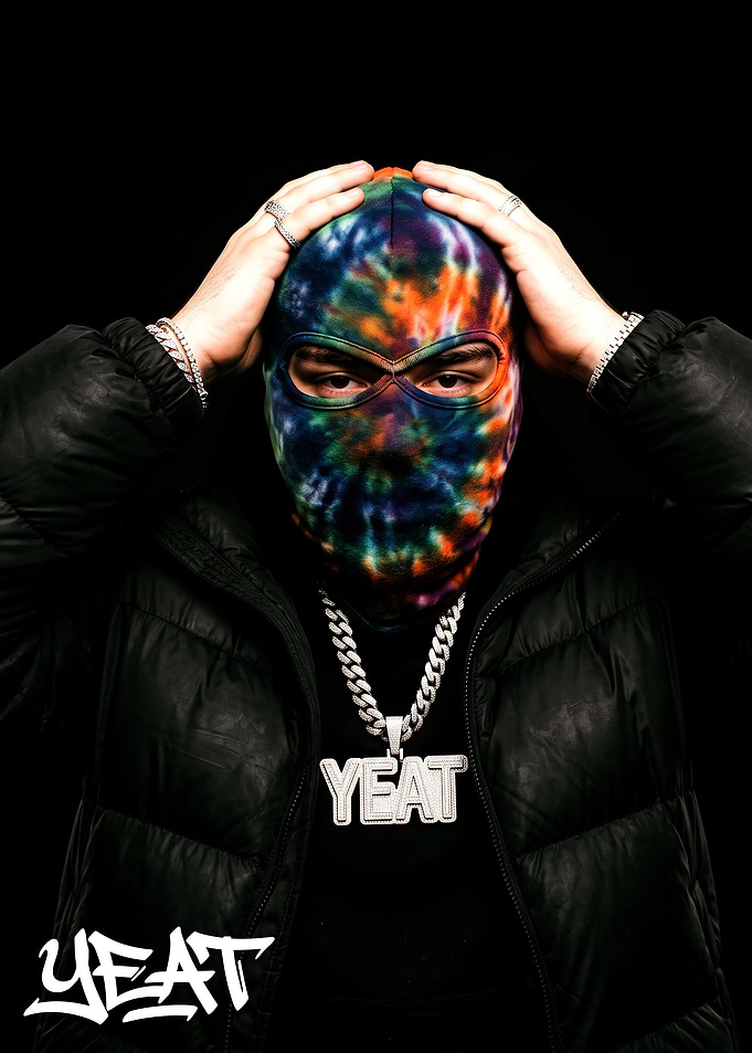Yeat Rapper Portrait with Tie-Dye Mask