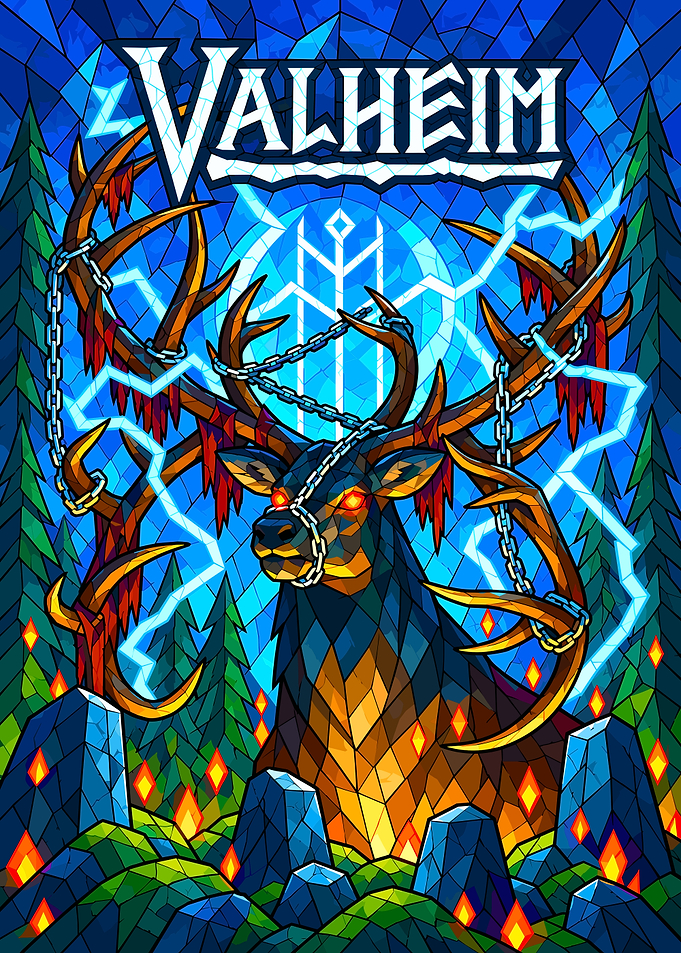 Valheim Eikthyr Stained Glass Art