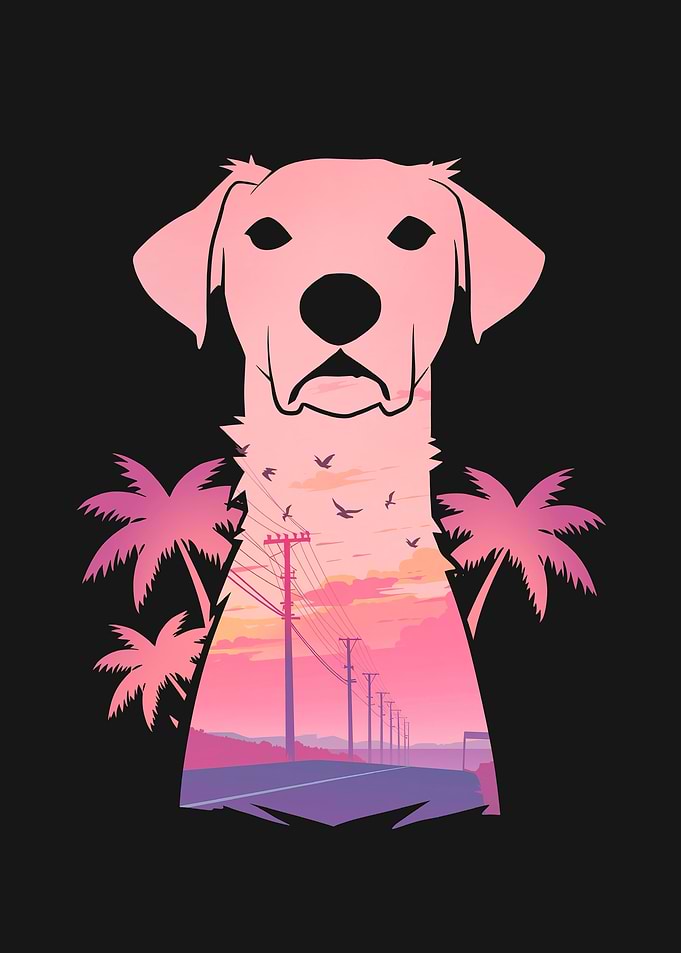 Golden Retriever Dog Retro Synthwave