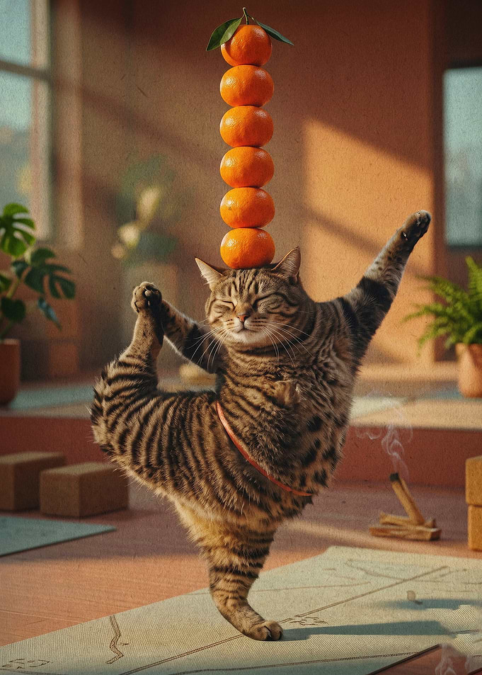 Yoga Cat Orange Balance Poster