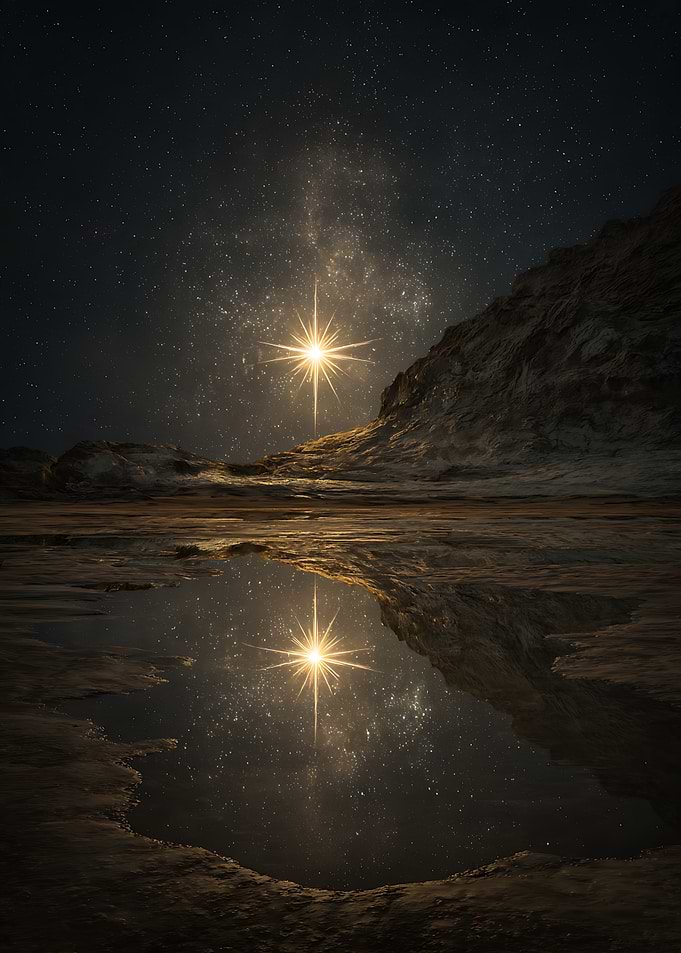 Bright Star Over Desert Landscape