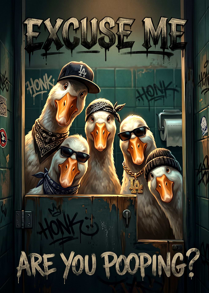 Funny Gangster Ducks Bathroom Poster