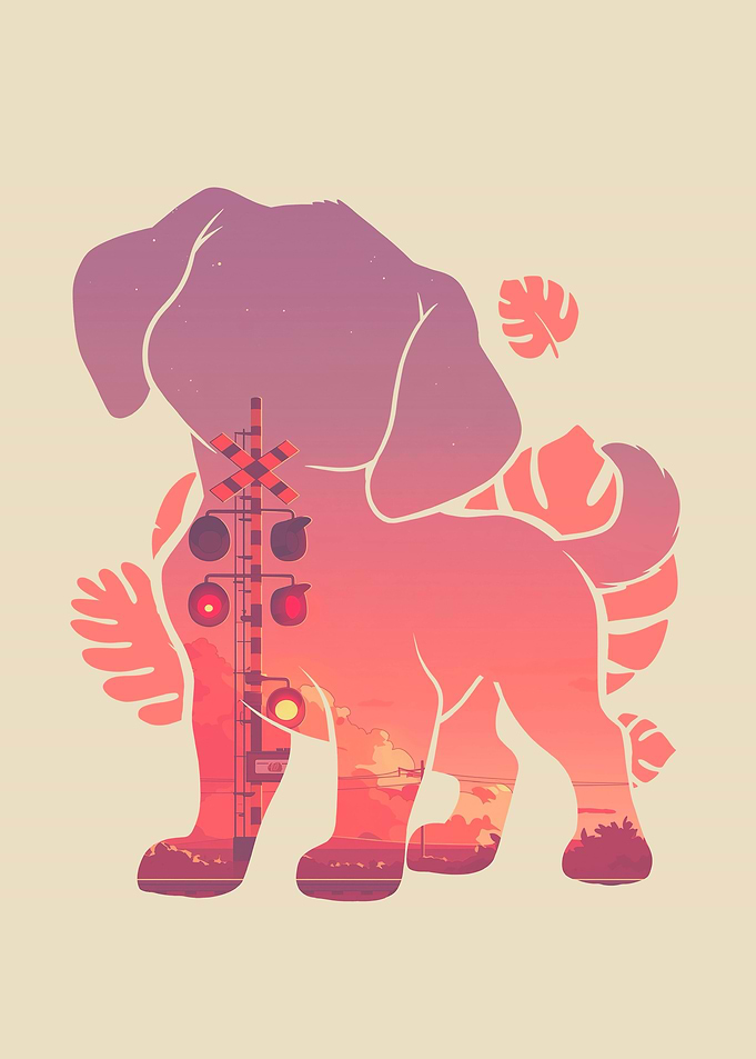 Puppy Dog Sunset Cherry Blossom