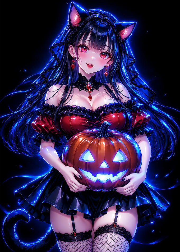 Anime Cat Girl Halloween Pumpkin Portrait
