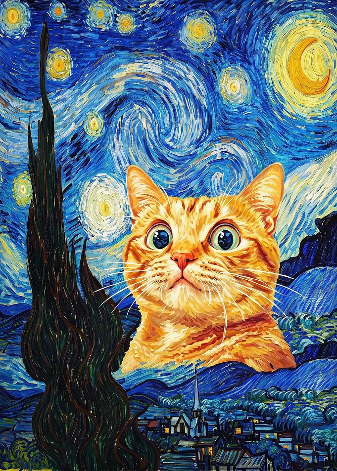 Starry Night Cat Van Gogh Poster