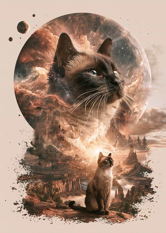 Siamese Cat Cosmic Fantasy Landscape