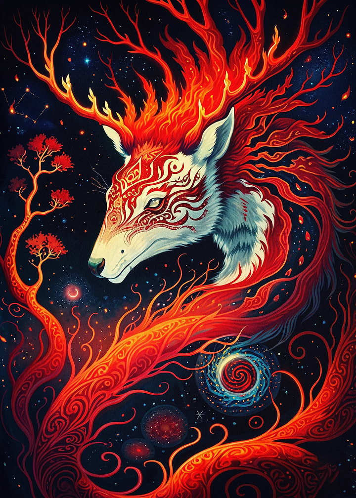 Fire Deer Celestial Fantasy Art