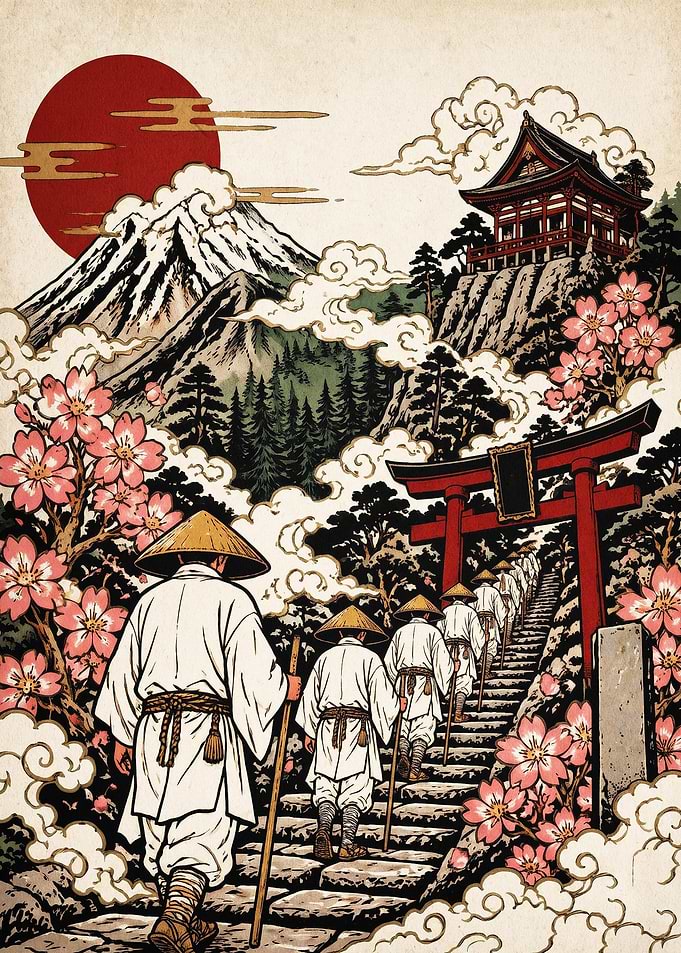 Japan Samurai Mountain Cherry Art