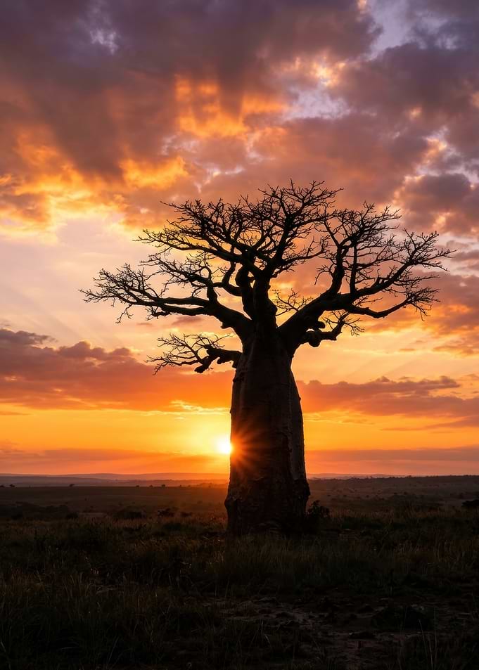 Baobab Tree at Sunset