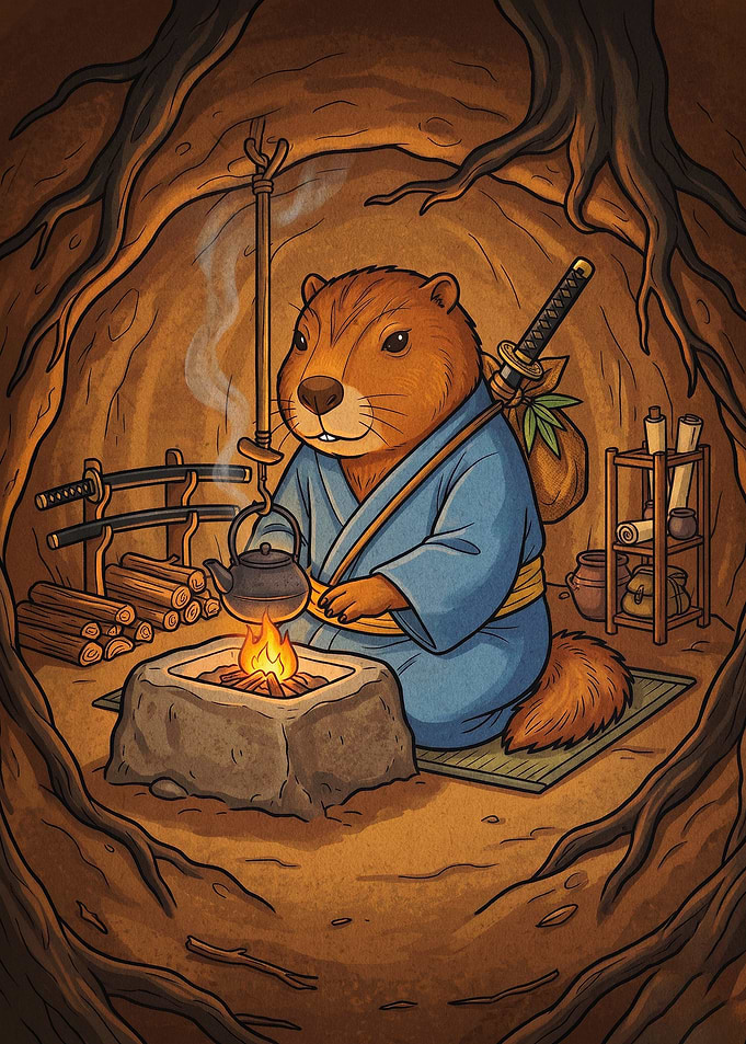 Samurai Beaver Cave Art Poster
