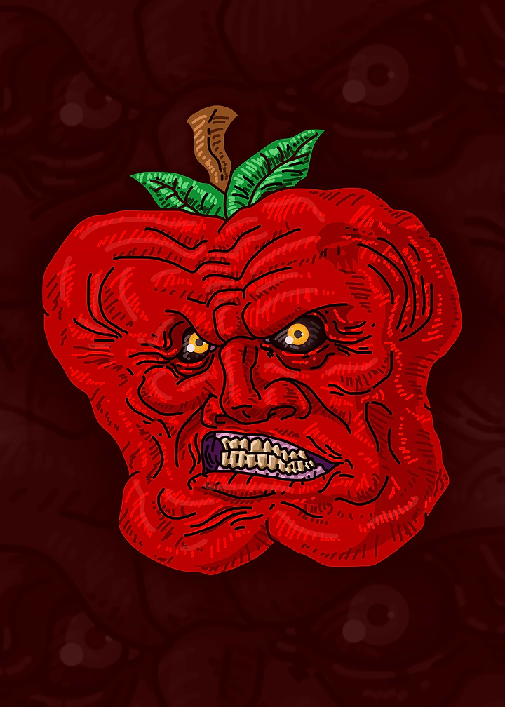 Angry Monster Apple Illustration