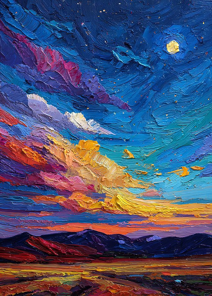 Impressionist Oil Painting of Vibrant Sunset