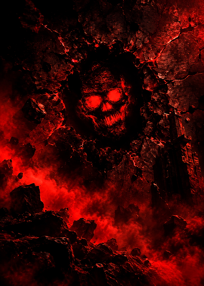 Fiery Skull Emerging from Cracked Earth