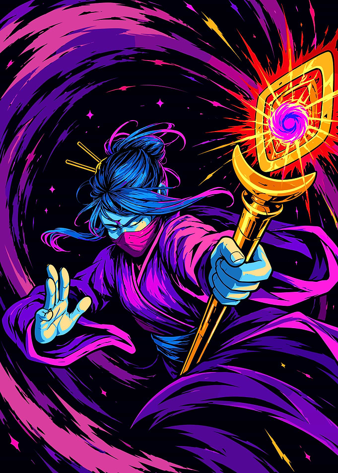 Slay the Spire Neon Sorceress with Magical Staff