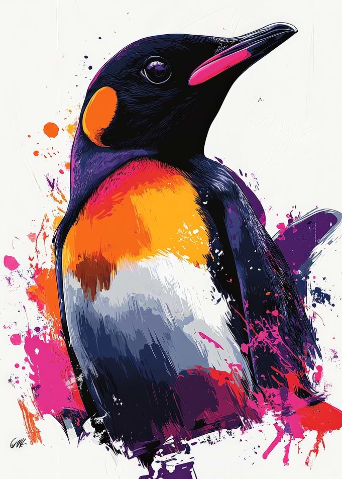 Vibrant Abstract King Penguin Portrait