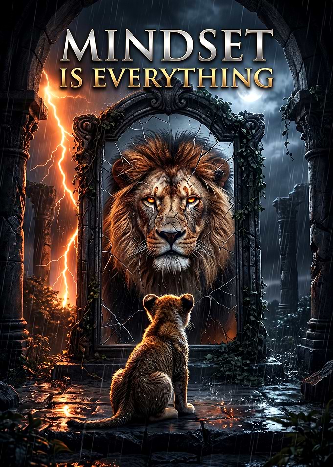 Mindset Is Everything Lion Reflection Poster