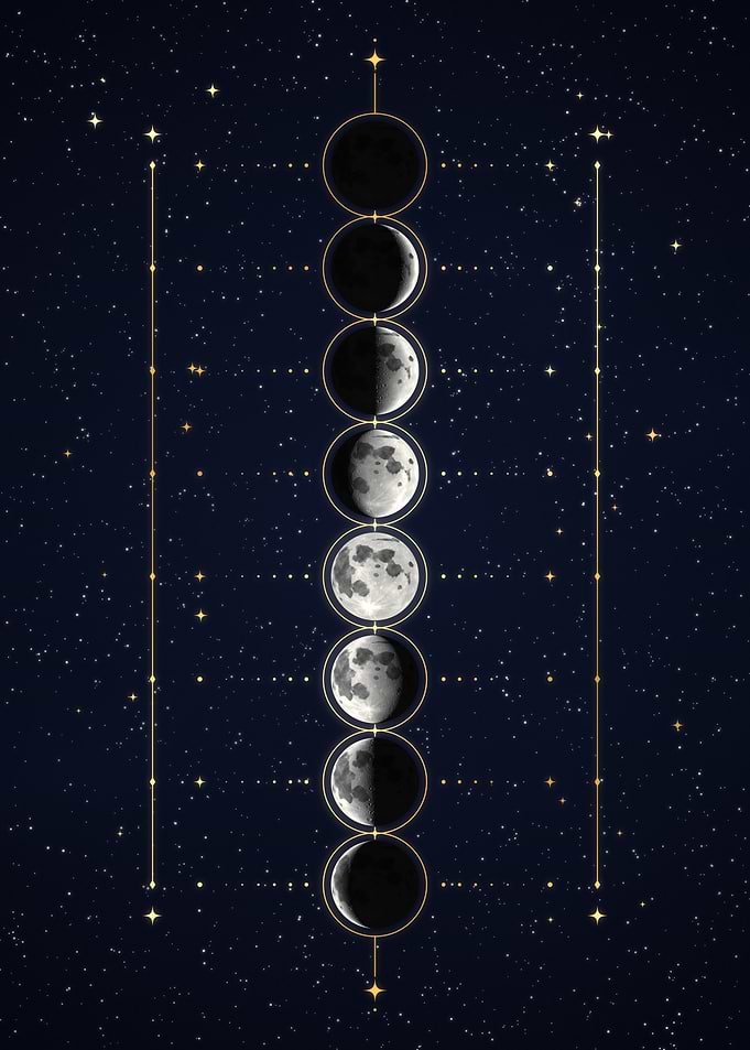 Vertical Moon Phases Celestial Night Sky Print