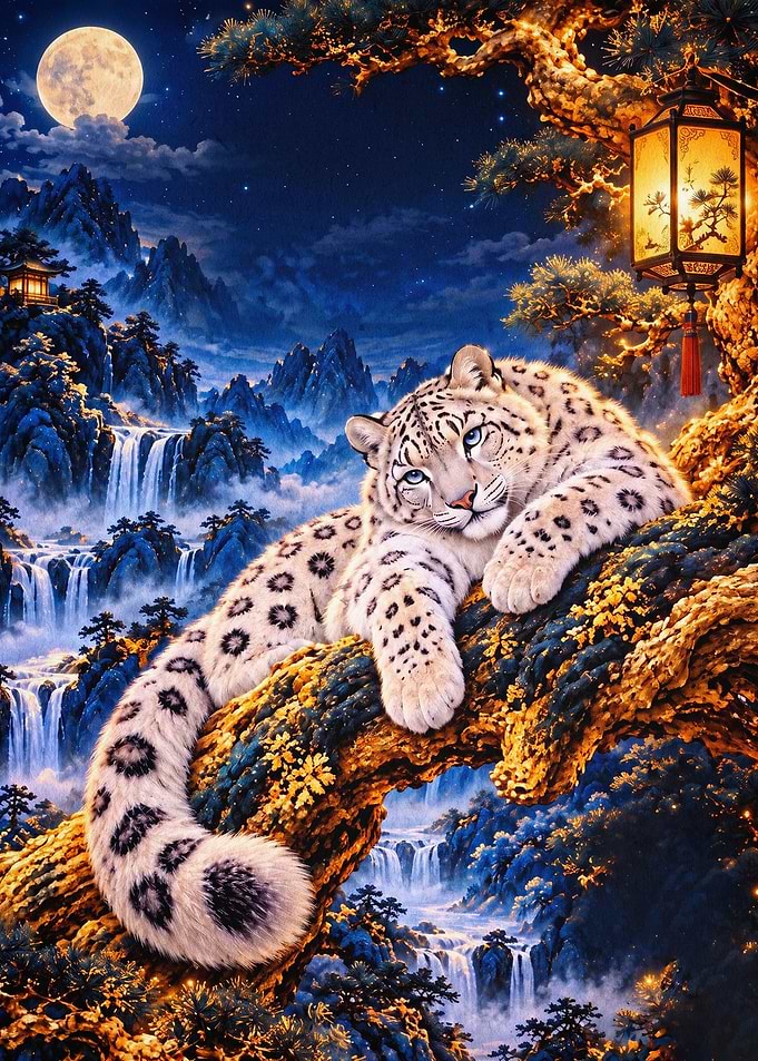 Snow Leopard Night Fantasy Art