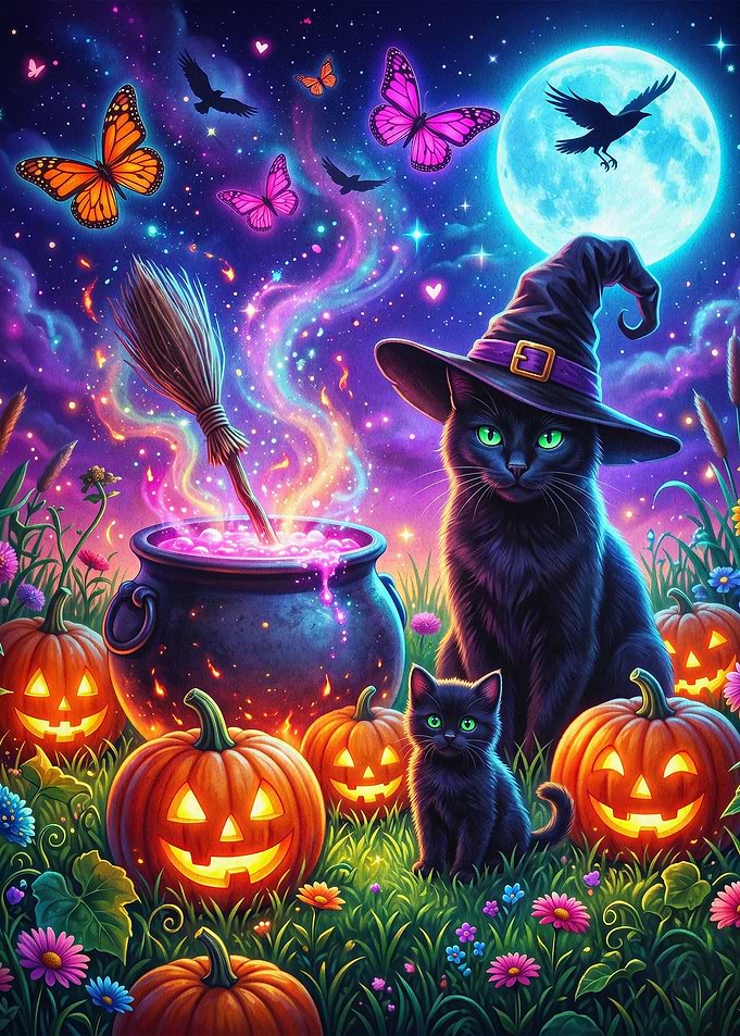 Witch Cat Magic Cauldron Fantasy Ar