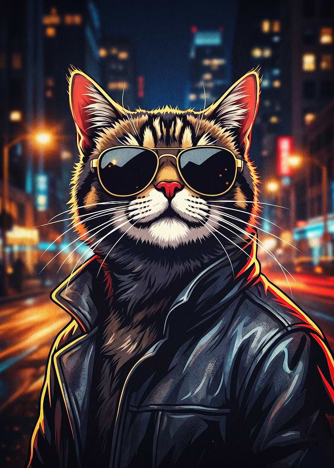 Cool Cat Sunglasses Leather Jacket