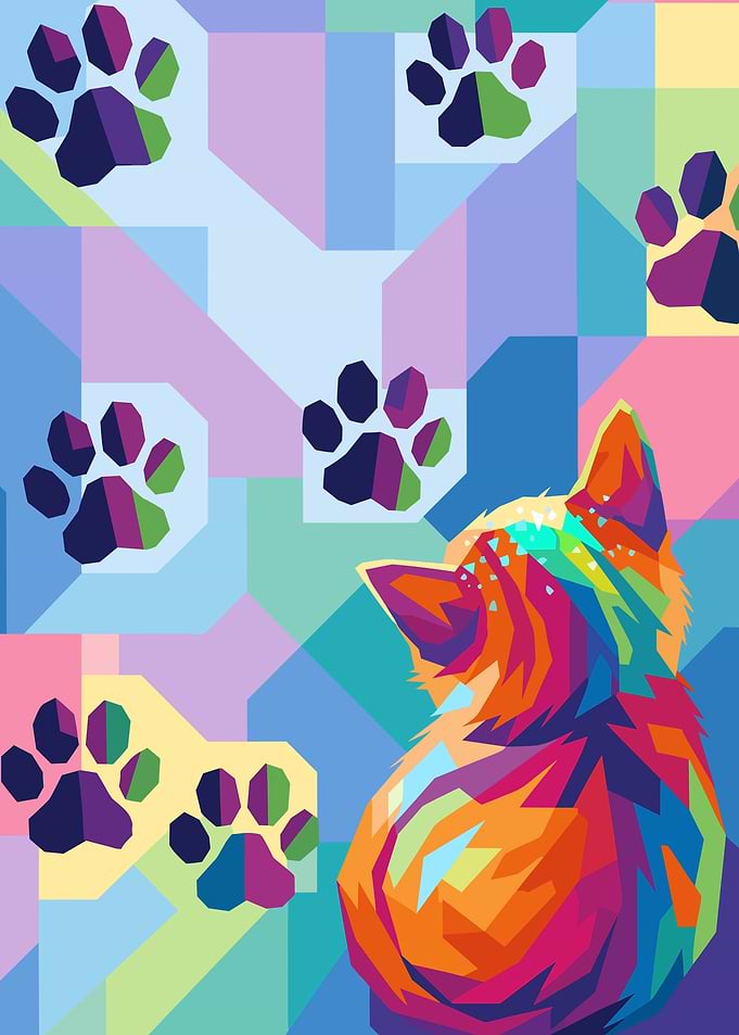Colorful Pop Art Cat Illustration