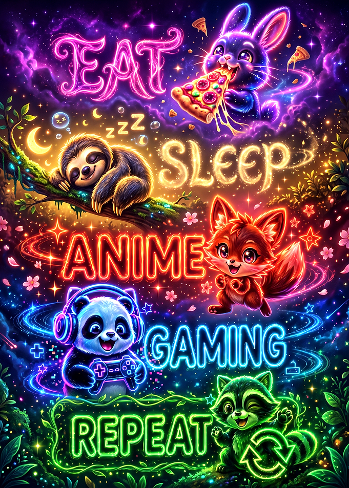 Neon Animal Gaming Lifestyle Poster