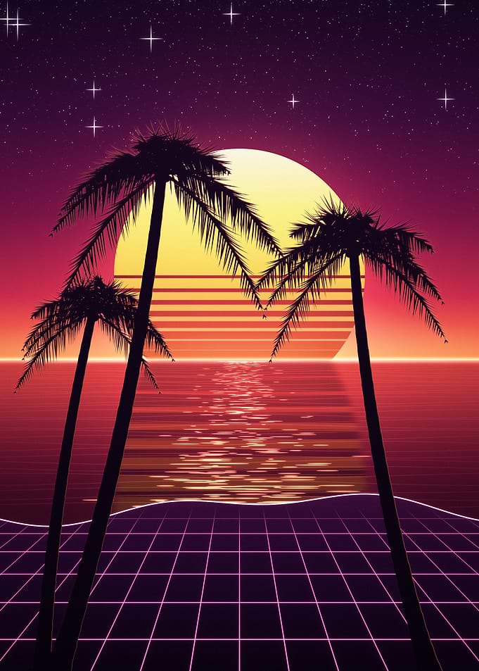 Synthwave Palm Trees Beach Sunset Retro Poster