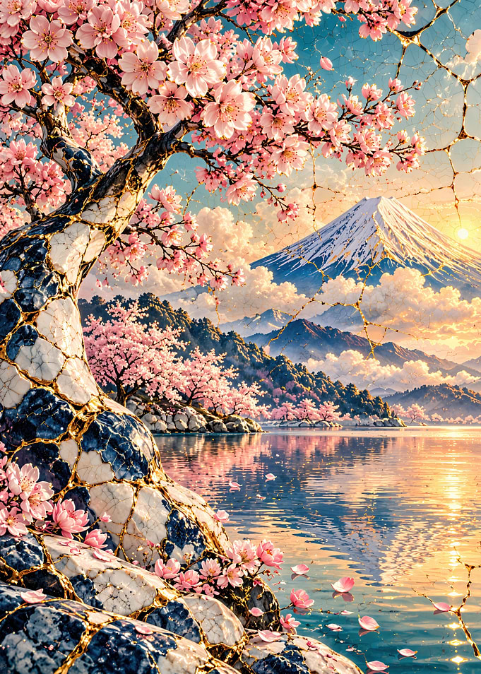 Kintsugi Cherry Blossom Mount Fuji Landscape