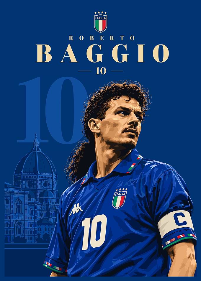 Roberto Baggio Italy Football Poster