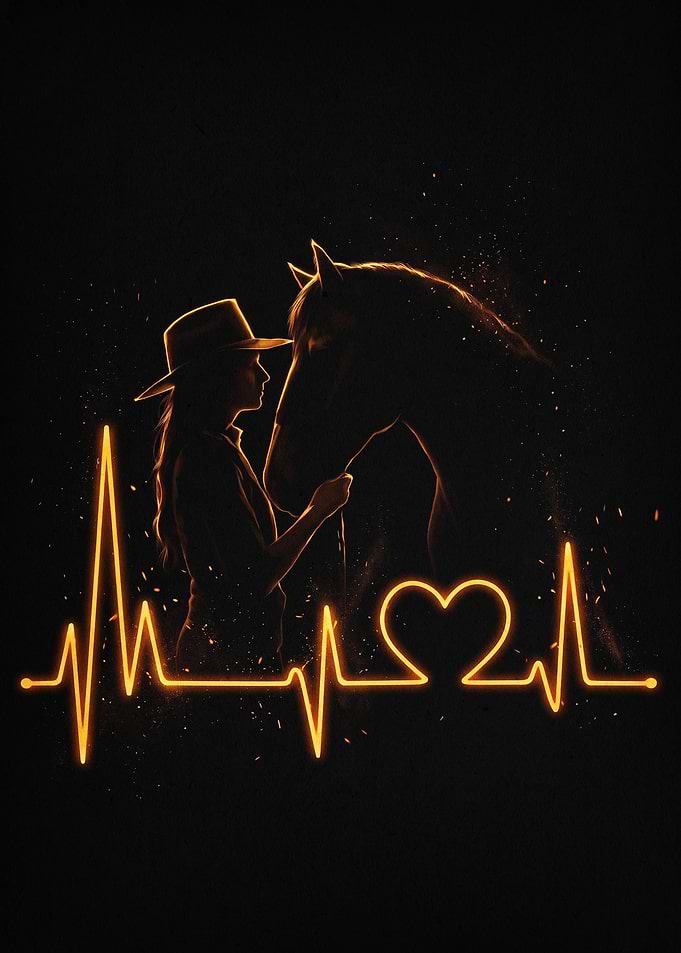 Cowgirl Horse Heartbeat Neon Art