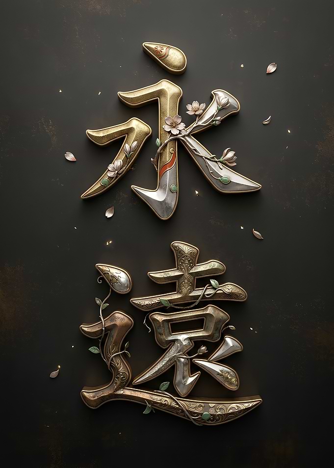 Japanese Kanji Eien – Eternal Gold Calligraphy Art