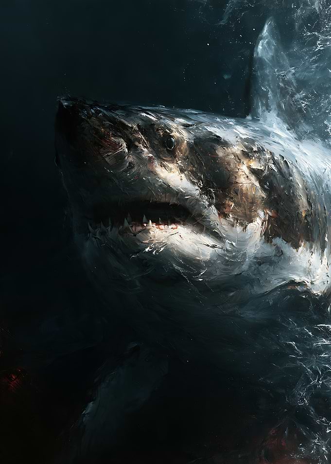 Oil Painting of a Great White Shark
