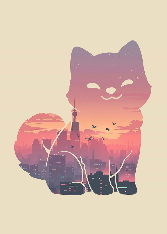 Fluffy Dog Sunset Landscape