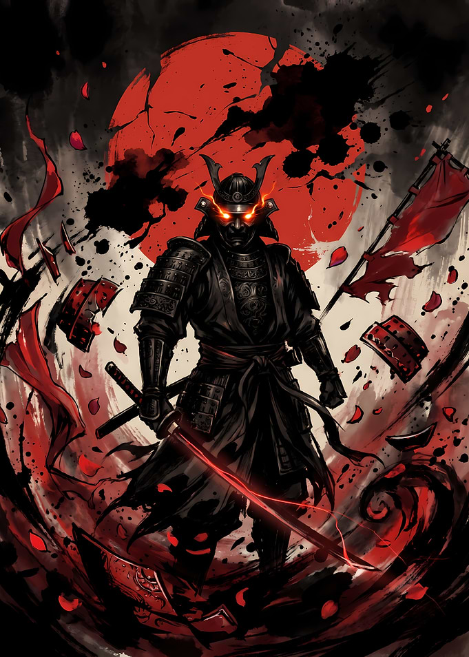 Dark Samurai with Glowing Red Eyes