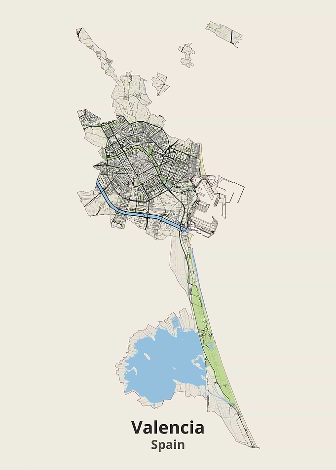 Minimalist Map of Valencia Spain