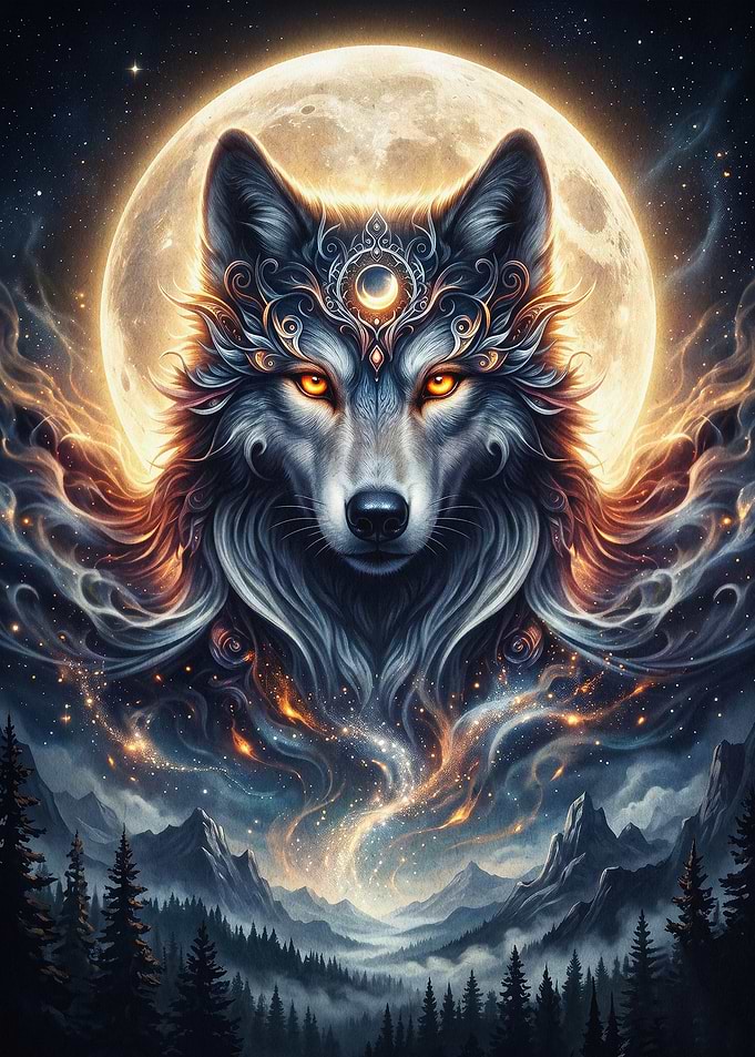 Celestial Wolf Moon Fantasy Art
