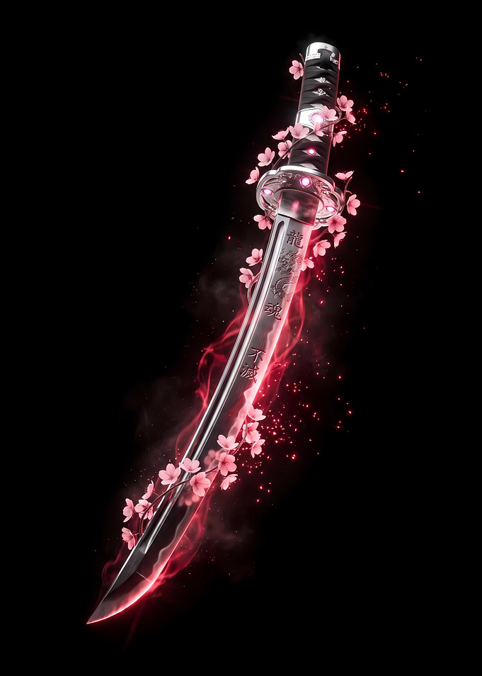 Katana with Cherry Blossoms and Aura