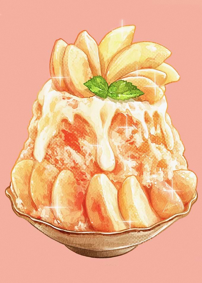 Peach Shaved Ice Dessert Illustration