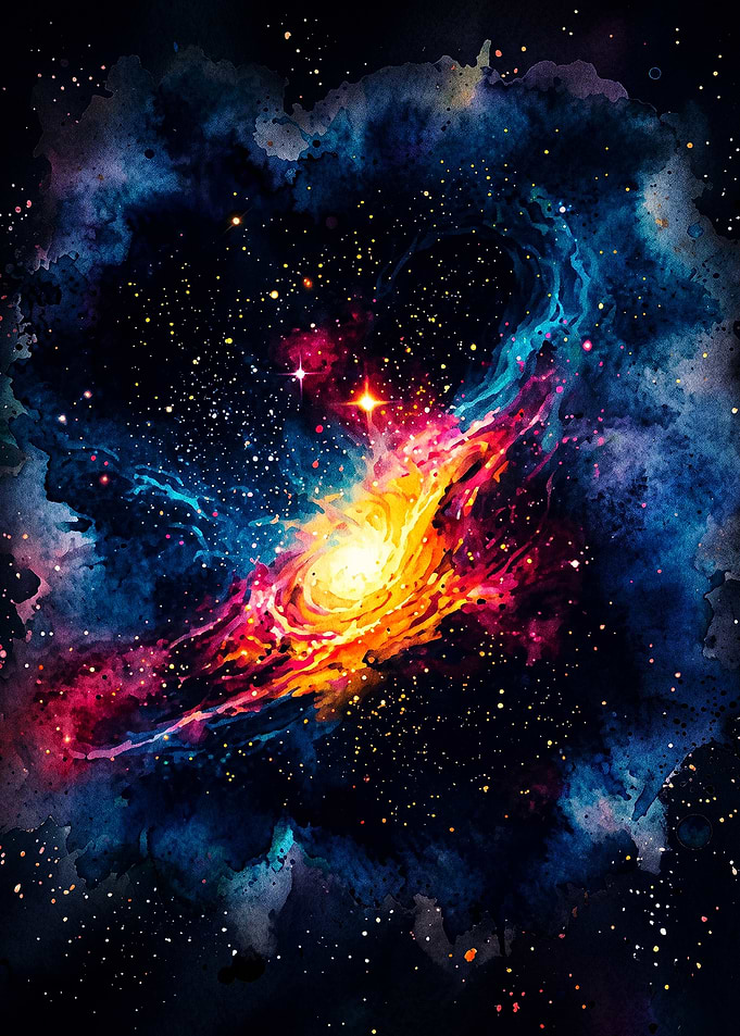 Vibrant Watercolor Galaxy Nebula Art