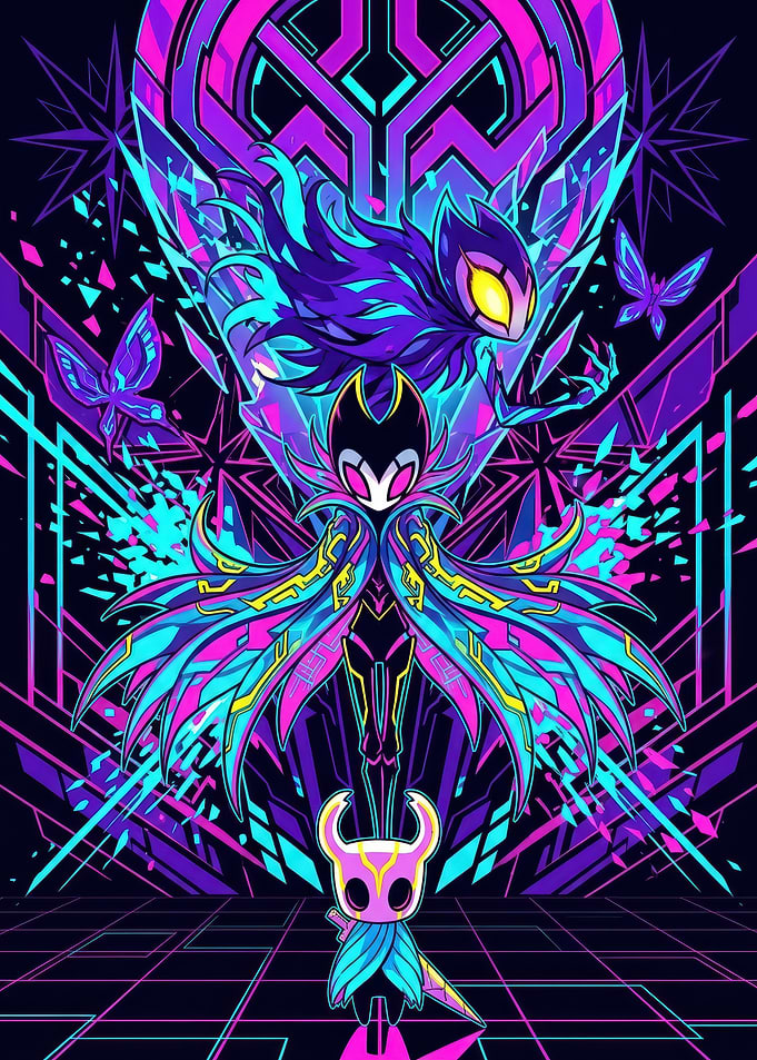 Neon Hollow Knight Synthwave Art