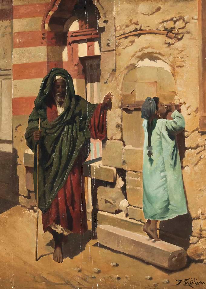 Orientalist Painting of Man and Child